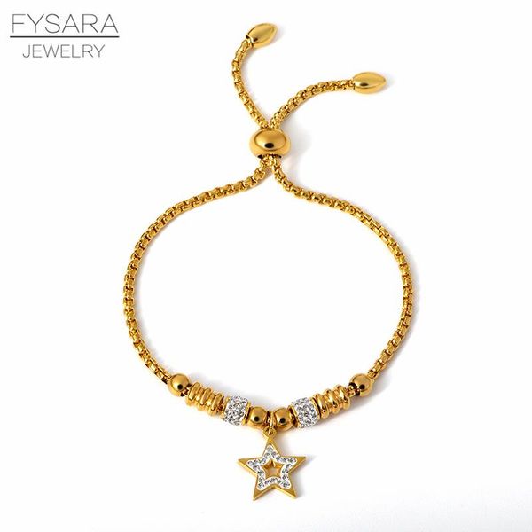 

fysara cross star heart crystals charm bracelets bangles gold silver stainless steel chain link bracelet women religious jewelry jllucr, Black