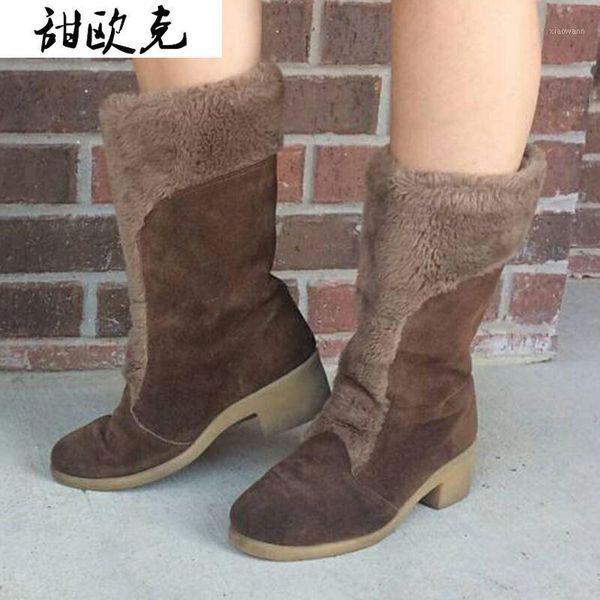 

2020 new women's shoes fashion thick heel cuff warm boots suede wear-resistant increase thick heel ankle boots zapatos de mujer1, Black