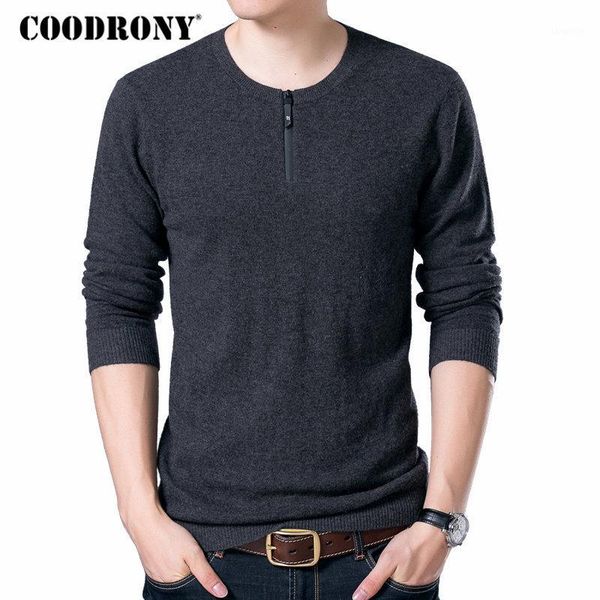 

coodrony brand sweater men zipper collar pull homme autumn winter new 100% merino wool sweaters warm cashmere pullover men 930061, White;black