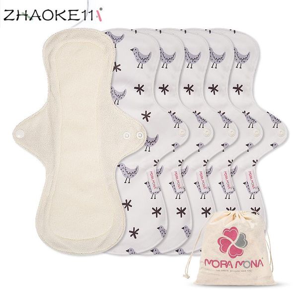 

mora mona washable bamboo fiber pad women's organic sanitary pad - wing large sanitary pad female health product 5pcs