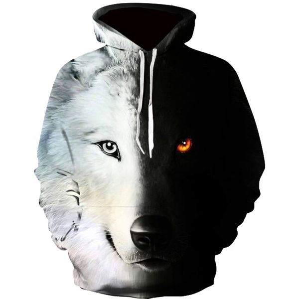 

new fashion hoodies men long sleeve fashion ice and fire eyes wolf printed men sweatshirt streetwear clothes harajuku hoodie 201103, Black