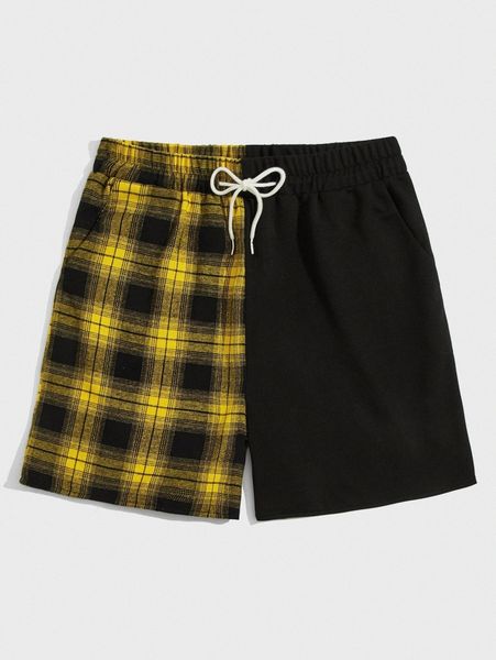 

romwe guys plaid drawstring shorts l2bv#, Black