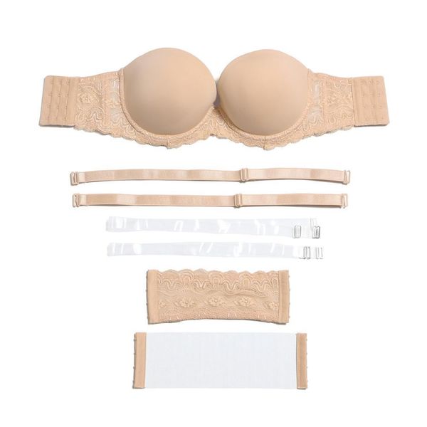 

women brassiere lingerie underwire bra silicone push up strapless halter big cup b c dd ddd e f g anti-slip adjusted bras 201202, Red;black