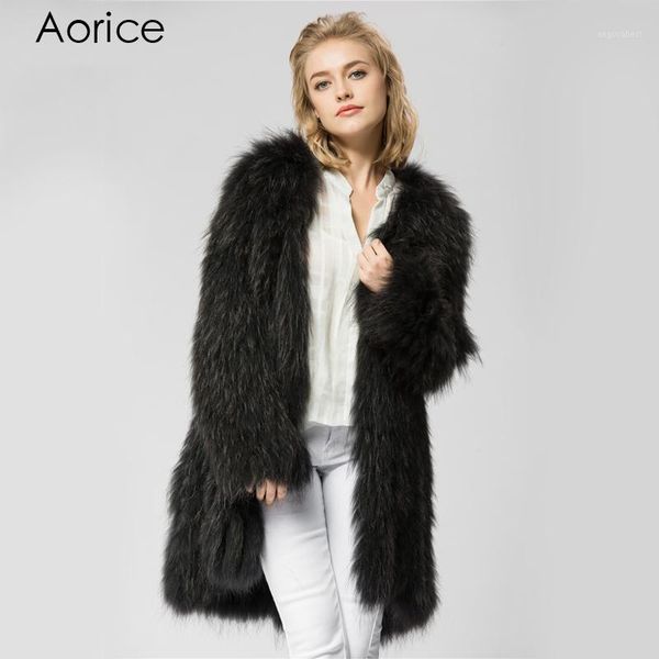 

cr061 knitted real raccoon fur coat jacket over size russian women's winter warm genuine fur coats1, Black