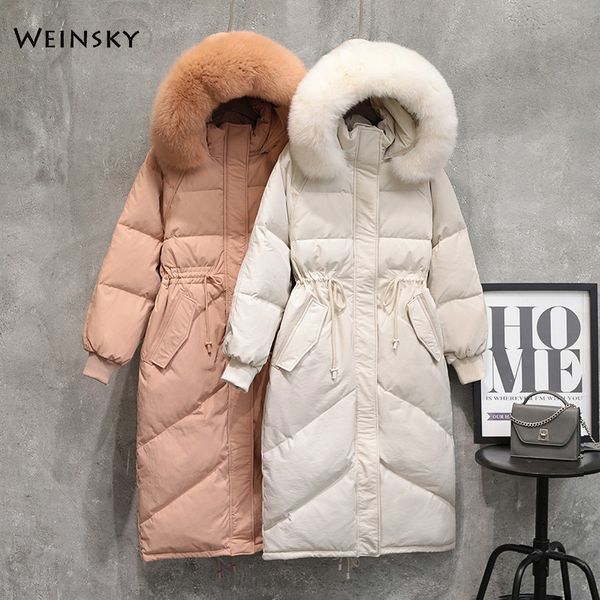 

women elegant long coats white duck down parkas winter warm hooded outwear