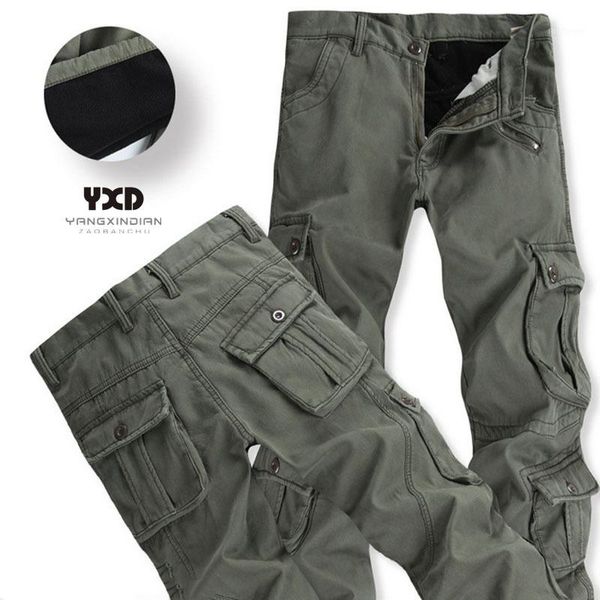 

men's pants mans trousers tactical for men work winter thick warm fleece pockets overalls camo army1, Black