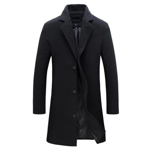 

2018 fashion men's wool coat winter warm solid color long trench jacket male single breasted business casual overcoat parka1, Black