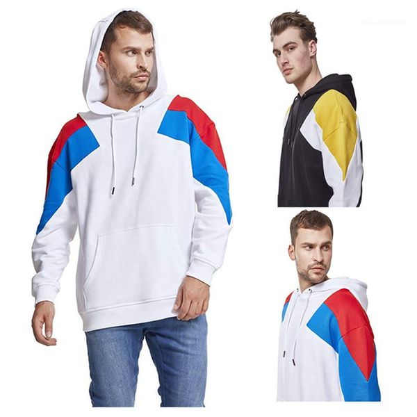 

loose casual sweatshirts man patchwork hooded sweater fashion trend patchwork color long sleeve pullover hoodies designer male new, Black