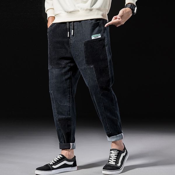 

sjk8d autumn winter and corduroy small piece splicing small trousers wick for students autumn thick winter thick corduroy denim piece splici, Blue