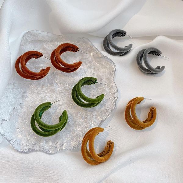 

2021 trend geometric autumn and winter unusual women earrings vintage earrings plush flannel c type aesthetic, Golden;silver