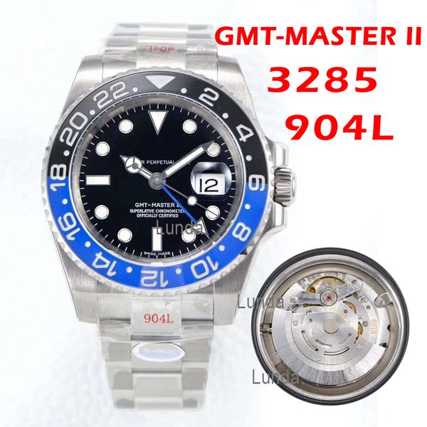 

men luxury fashion gmt 904l classic nob factory eta 3285 red blue ceramic bezel platinum sapphire automatic movement 40mm watch, Slivery;brown