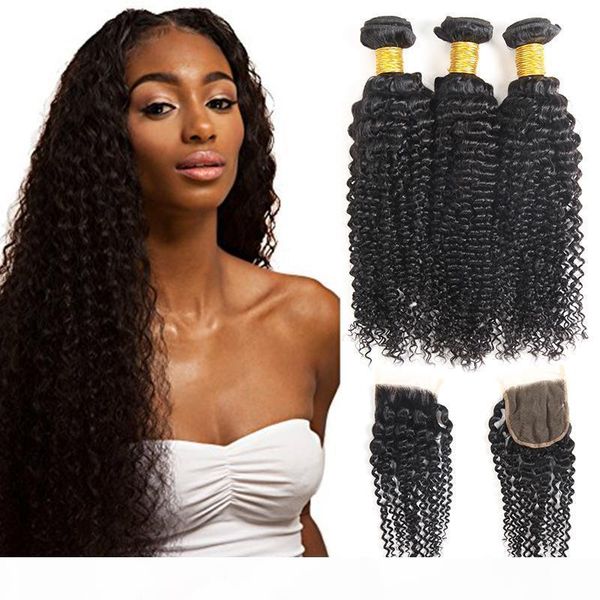 

selling items kinky curly 3 bundles with closure raw virgin peruvian indian malaysia hair extensions unprocessed kinky curly human hair, Black;brown