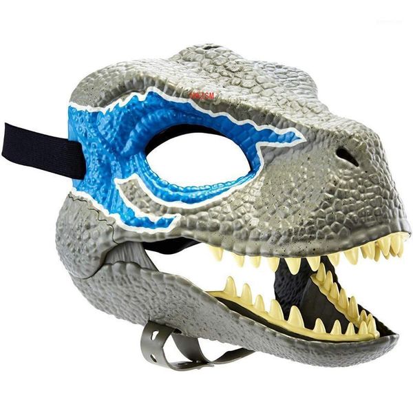 Máscara mundial de dinossauros com mandíbula de abertura Tyrannosaurus rex Halloween Cosplay Costume Kids Party Carnival adereços Capacete de cabeça completa1