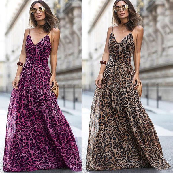 

women's style summer new leopard print suspender chiffon sleeveless for women suspender skirt dress dress pptxd, Black;gray