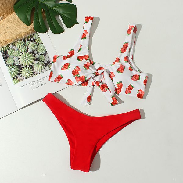 

split printed solid bikini swimsuit, White;black