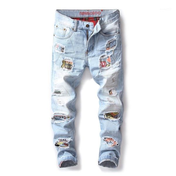 

men's jeans denim pants male young men's fashion casual stretch slim ripped men1, Blue