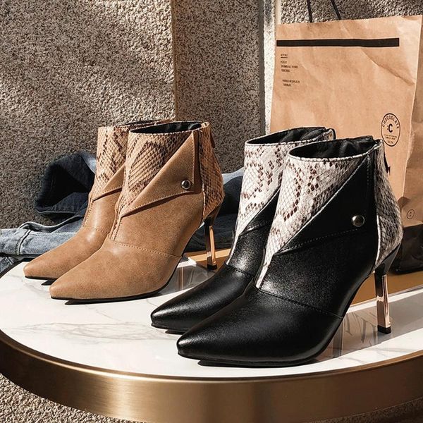 

large size ladies ankle boots. new european and american pointed fashion stitching boots high heel women's shoes 34-481, Black