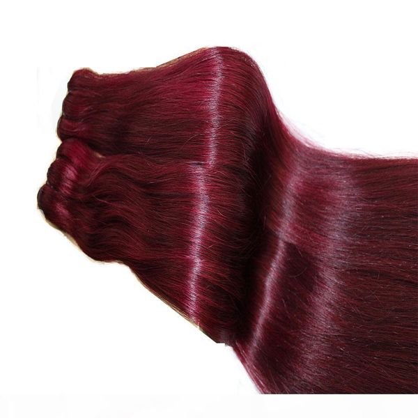 

double drawn funmi hair straight colored human hair extensions brazilian indian virgin human hair weaves color burgundy 10-26inch, Black