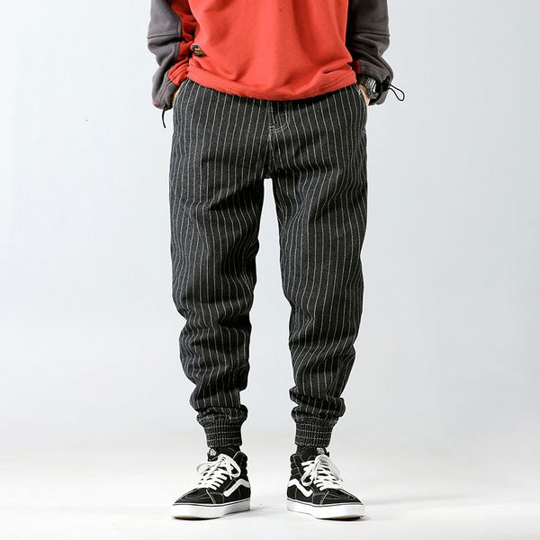 

2021 new fashion streetwear men jeans loose fit casual stripe cargo pants hombre japanese vintage designer hip hop joggers harem trousers f8, Blue