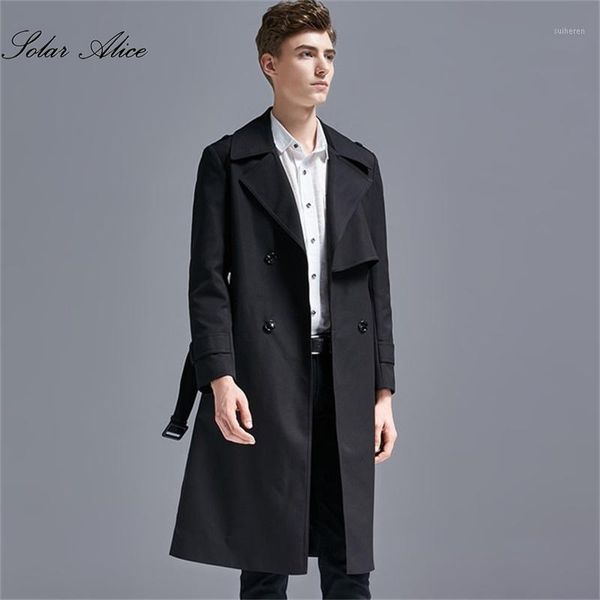 

2021 men's spring and autumn new long jacket double breasted long sleeve plus size trench coat1, Tan;black