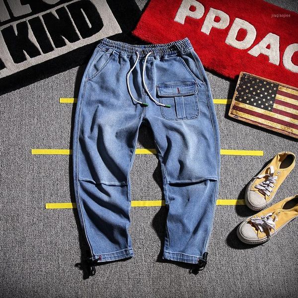 

spring new jeans men fashion washed solid color casual denim pants man streetwear hip hop loose cowboy trousers male clothes1, Blue