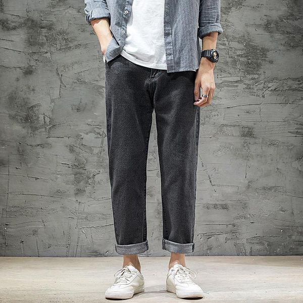 

2021 spring summer jeans men's feet trendy brand handsome straight wide-leg pants korean style trendy loose casual trousers blue