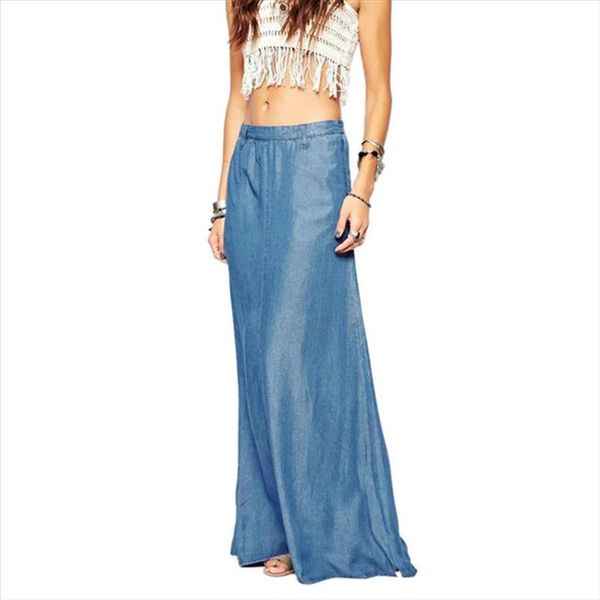 

2020 summer long maxi skirt high waisted floor length denim jeans skirts women casual a line jupe saia jeans longa with pockets, Black