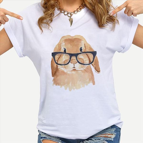 

bunny with glasses summer t shirts kawaii plus size harajuku womens clothing white thankful and blessed ropa tumblr mujer
