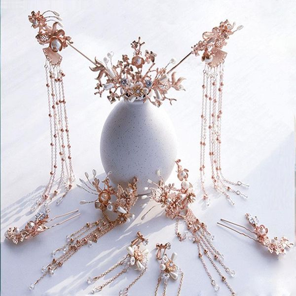 

qianji chinese hanfu headdress bride full set of hair fringed tassel hairpin antique hair accessories with accessories