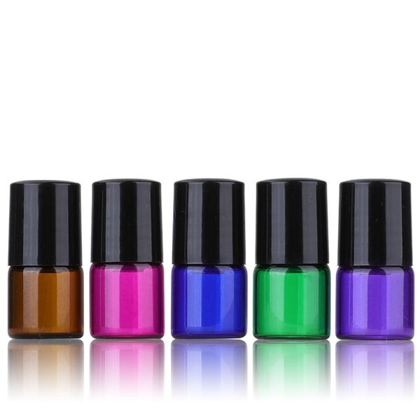 Mini garrafa de bola de rolos de vidro por atacado 2 ml rosa azul azul verde roxo perfumes essenciais de óleo rolo de óleo em garrafas com tampa de plástico preto