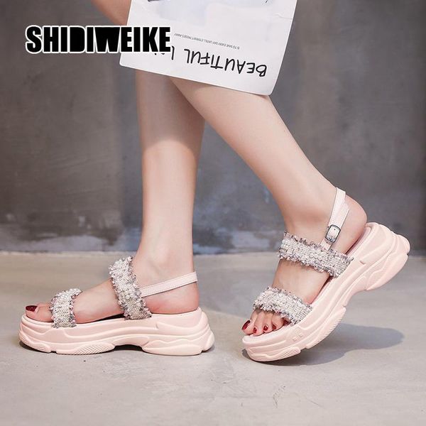 

sandals 6cm platform women wedge high heels shoes buckle cloth canvas summer zapatos mujer wedges woman sandal va643, Black