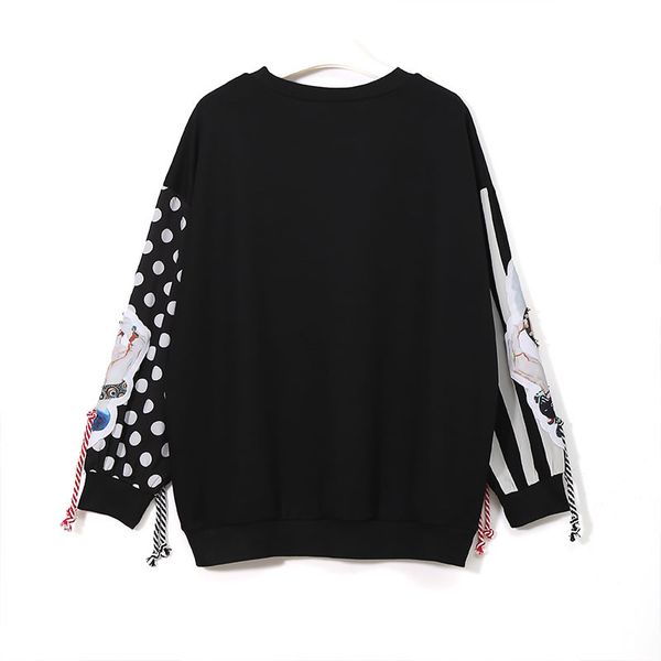 

februaryfrost xitao black long sleeve sweatshirts women patchwork print tassel pullover harajuku hoodie pullover women clothes new xww2734