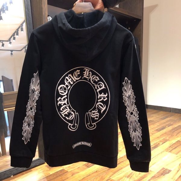 

autumn and winter new fashion brand crosin personalized horseshoe print zipper cardigan loose hooded men's and women's