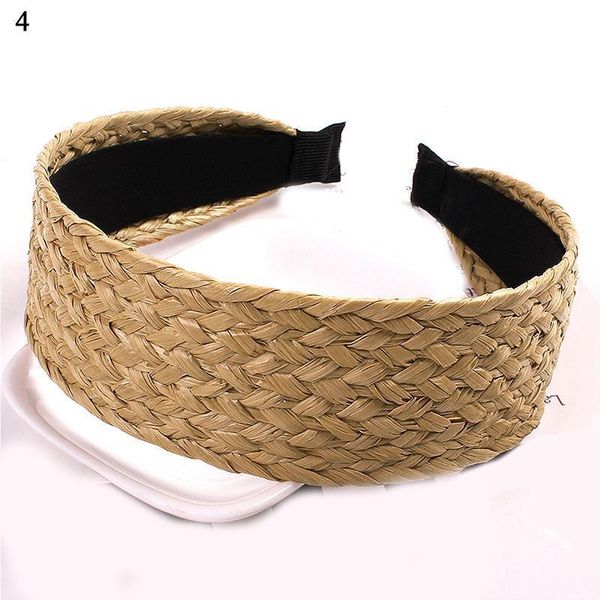 

lady knotted head hoop straw weave hair hoop pure color headbands for women hand-woven headdress female hair accessories q bbyntc
