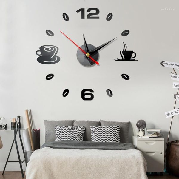 Relógios de parede à prova d'água acrílico 3d adesivos relógio movimento de quartzo mudo agulha instalar decorativo diy relógio decoração de casa1