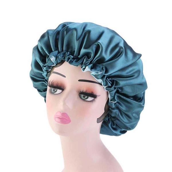 

new reversible satin bonnet double layer adjustable size sleep night cap head cover bonnet hat for for curly springy hair black, Blue;gray