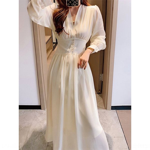 

5kqsi french celebrity temperament style internet bubble sleeve women's dress fall 2020 new waist same ilasc v-neck dress slimming, Black;gray