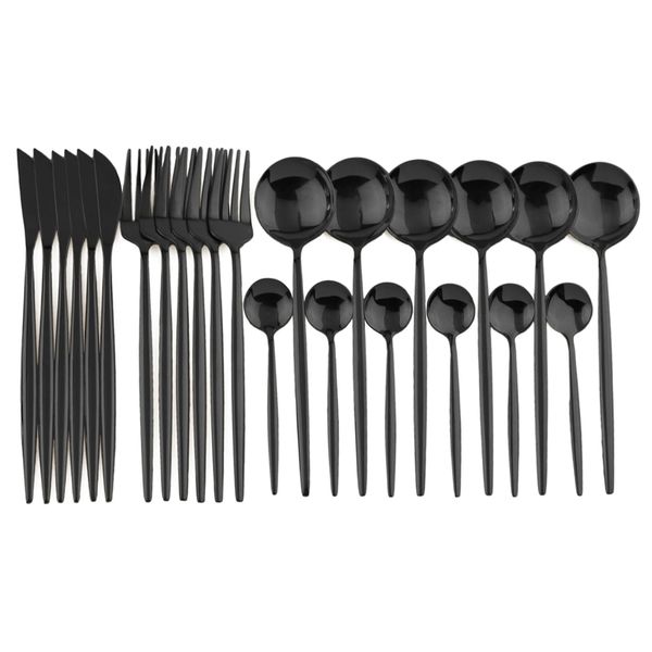 24pcs Dinnerware nero 18/10 acciaio inox acciaio inox acciaio forchetta coltello cucchiaio da tavola posate posate argenteria set regalo scatola regalo 201128