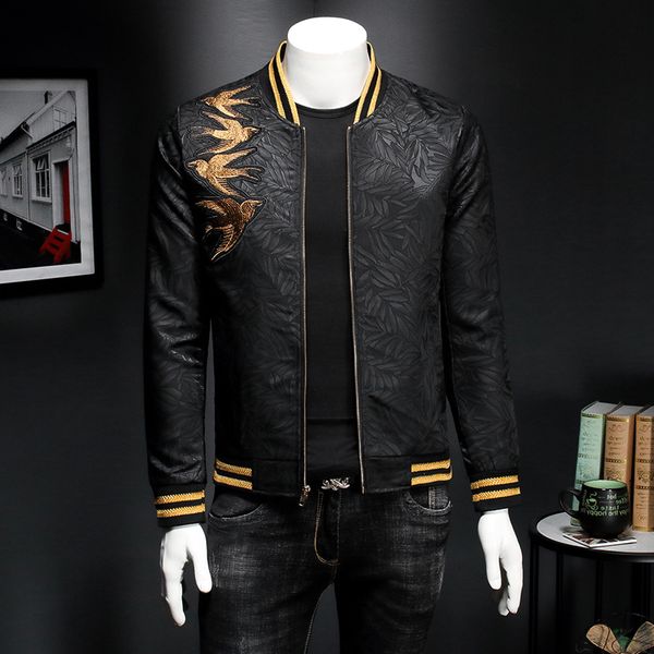 

spring gold embroidery jaqueta masculina slim fit bomber print vintage jacket club outfit men 5xl, Black;brown