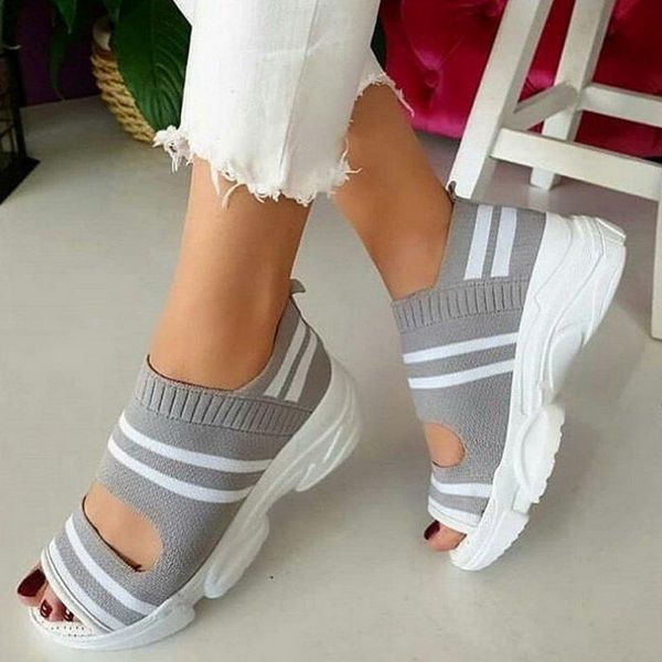 

2020 new summer women sandals open toe wedges platform ladies shoes knitting lightweight sneakers sandals big size zapatos mujer y200702, Black