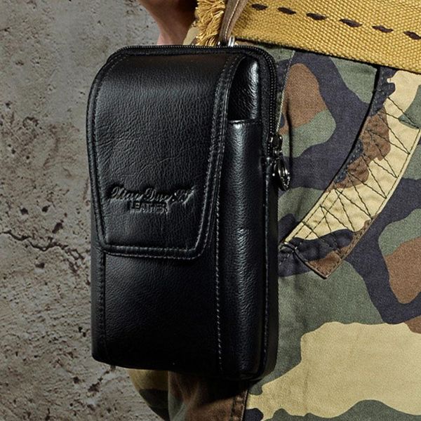 

waist bags men genuine leather cross body messenger single shoulder hook bag cell mobile phone case purse belt fanny pack