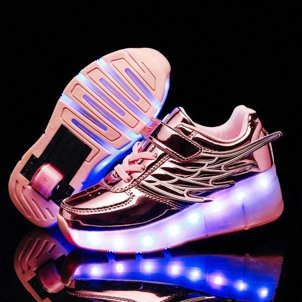 

gold pink blue usb charging fashion girls boys led light roller skate shoes for children kids sneakers with wheels one wheels #n35w