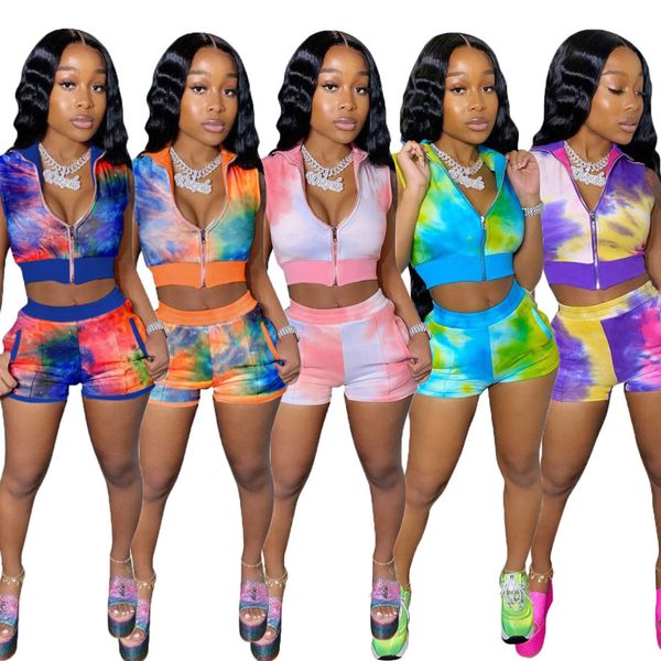 

women designer 2 piece short sets summer tie-dye clothes casual tracksuit short sleeve t-shirt shorts sportswear cyw3099, Gray