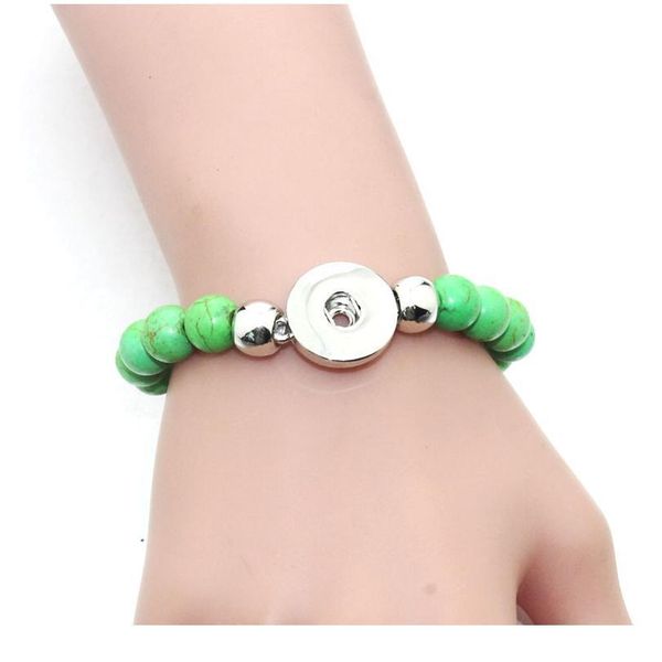 

5 multi color natural stone pearl stretch beaded snaps bracelet 18mm snap button jewelry for snap jewe bbycez, Golden;silver