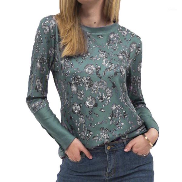 

women's t-shirt vicabo floral print vintage women t-shirts stitching long sleeve loose casual clothing female o neck plus size woman ts, White