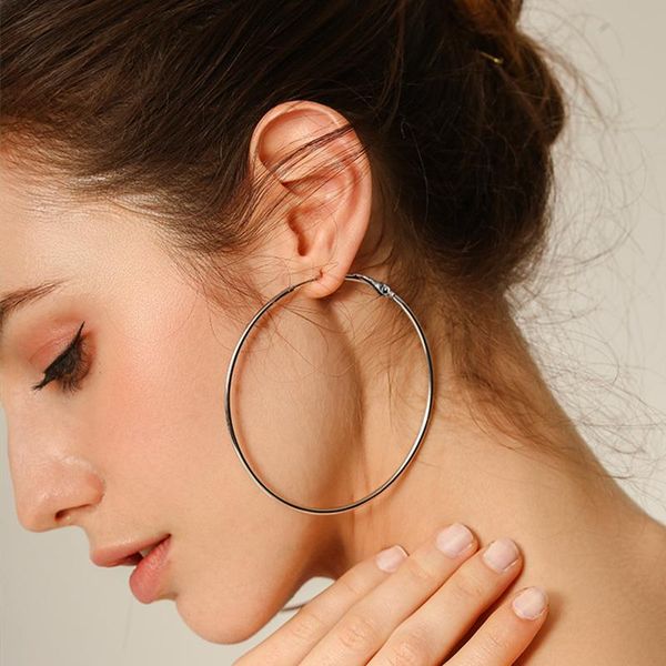 

fashion trendy women girl large hoop earrings big ring simple gold silver color black round circle loop earrings party jewelry, Golden;silver