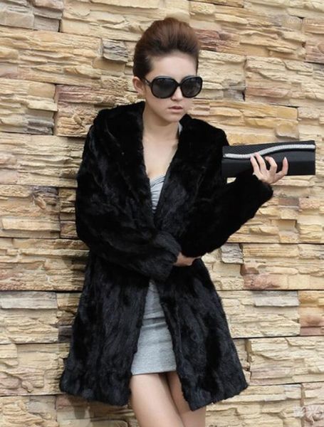 

european and american new style imitation fur mid-length plus size women's imitation fur coat slim coat 61091, Black