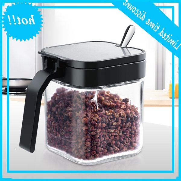 

heat resistant glass flip with spoon box can seasoning bottle