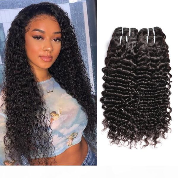 

8a grade brazilian deep curly wave human hair weaves 10-30 inch 3-4 bundles deep wave hairs extensions, Black