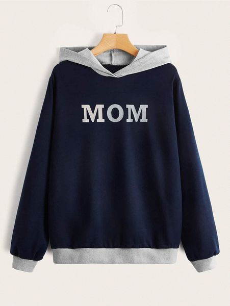 

1pc letter graphic two tone hoodie 34gc#, White;black